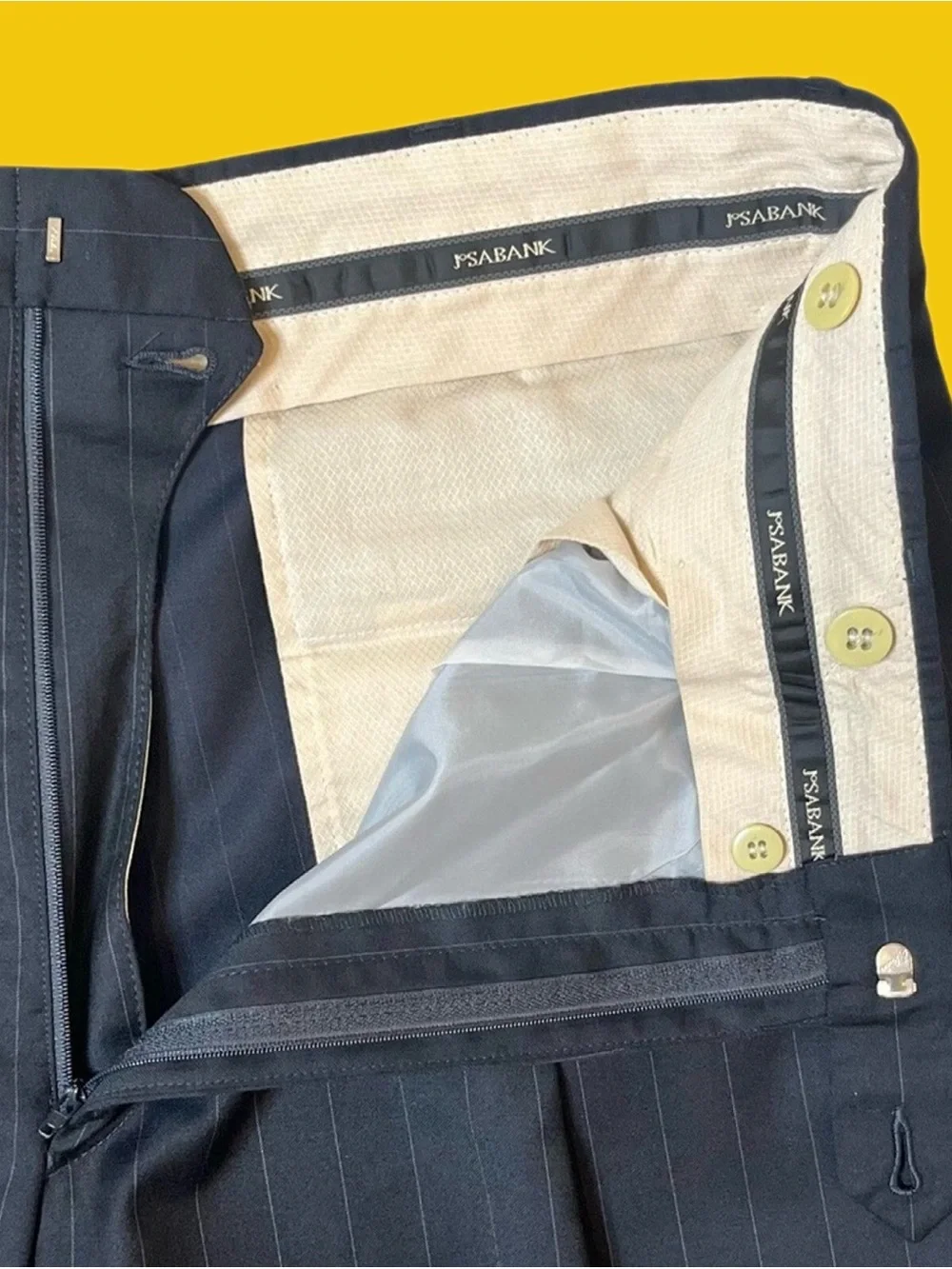 Jos. A. Bank Signature 100% Wool Navy Pinstripe Suit 46R 40x30